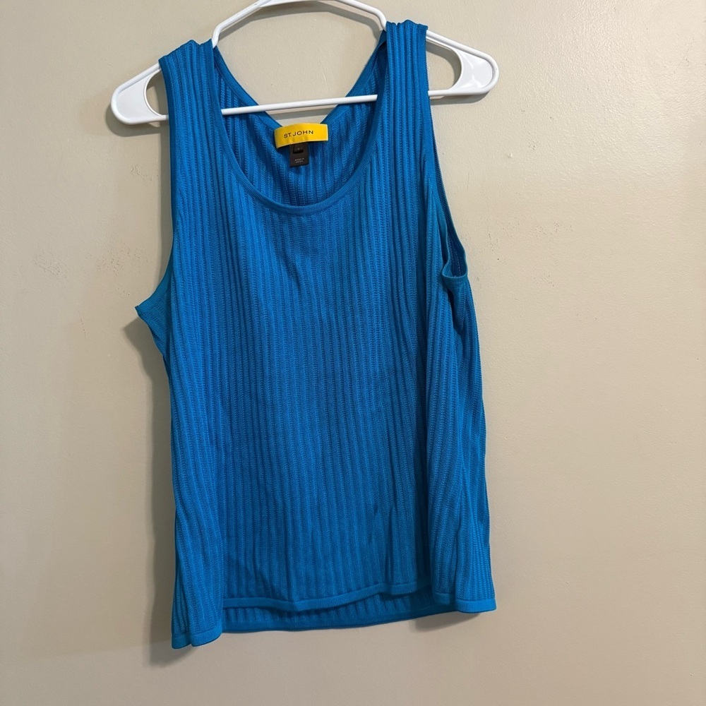 St John Women’s Blouse Tank Blue Viscose Ribbed Size Large Sleeveless
